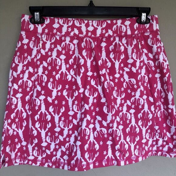 T by Talbots Skort Women M Pink Lobster Print PullOn Skirt W/ Shorts Golf Tennis - Picture 2 of 12